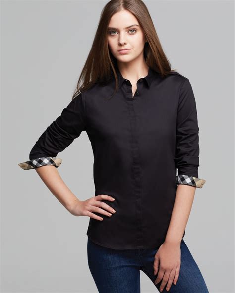 black burberry shirt womens|black burberry button up shirt.